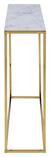 Filippa Console Table, Glass Frosted White Marble Print/Golden Chrome