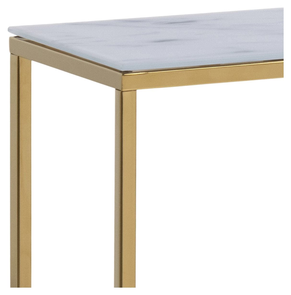 Filippa Console Table, Glass Frosted White Marble Print/Golden Chrome