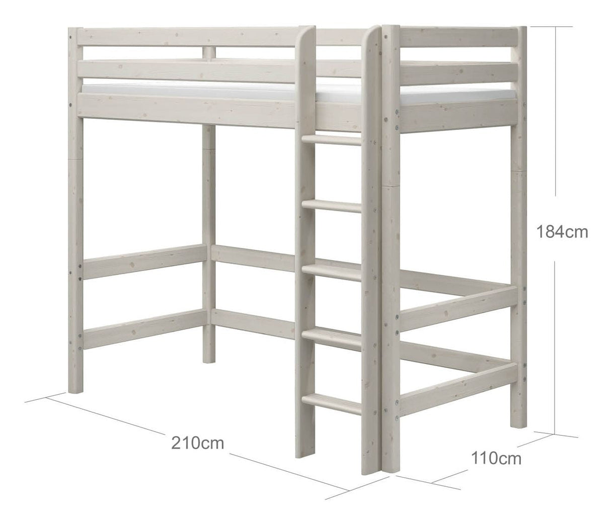 Klassisk hög säng med rak stege 90x200, vit