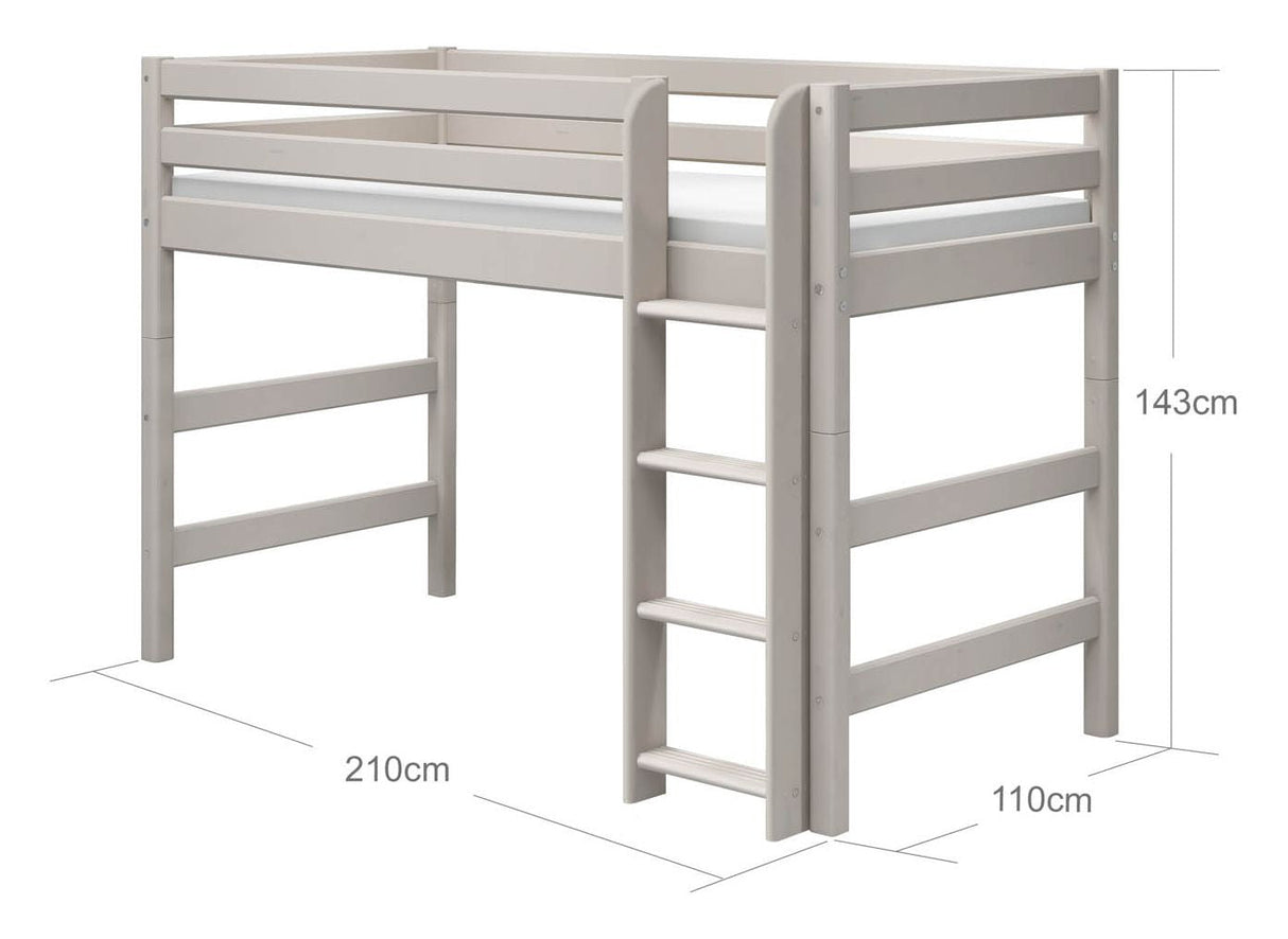 Klassisk medium säng med rak stege 90x200, grå