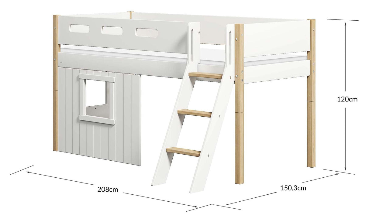 Inte halvhög säng med sluttande stege, 90x200