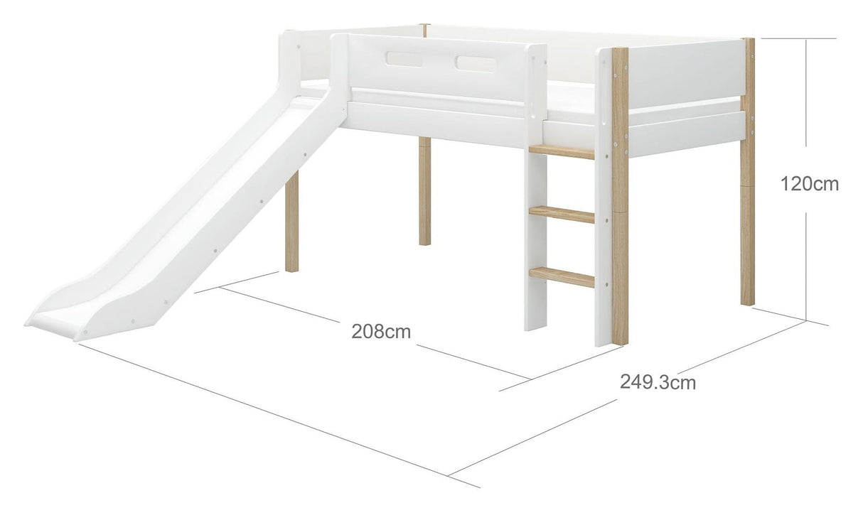 Flexa eller halvhög säng med bildvit 90x200 m. ekben, rak stege