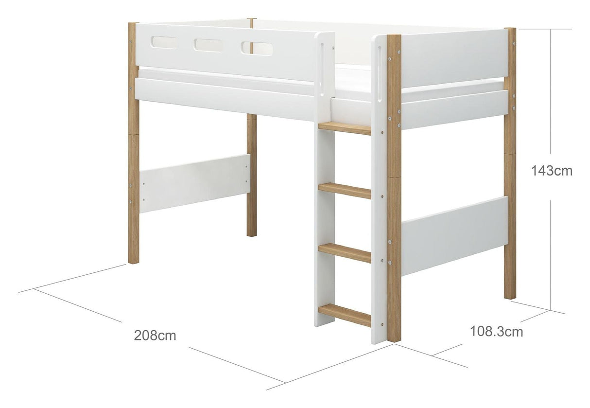 Flexa eller halvhög säng 90x200 m. ekben, rak stege