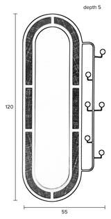 homii aida spegel med krokar, 120x55, svart/natur