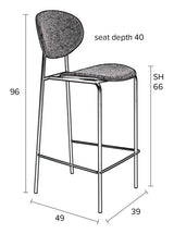 Homii Donny Barstol, Gray, SH: 66cm