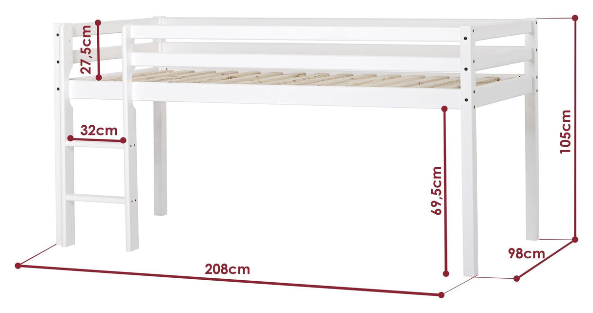 Eco Dream Half High Bed med gardin 90x200, vit