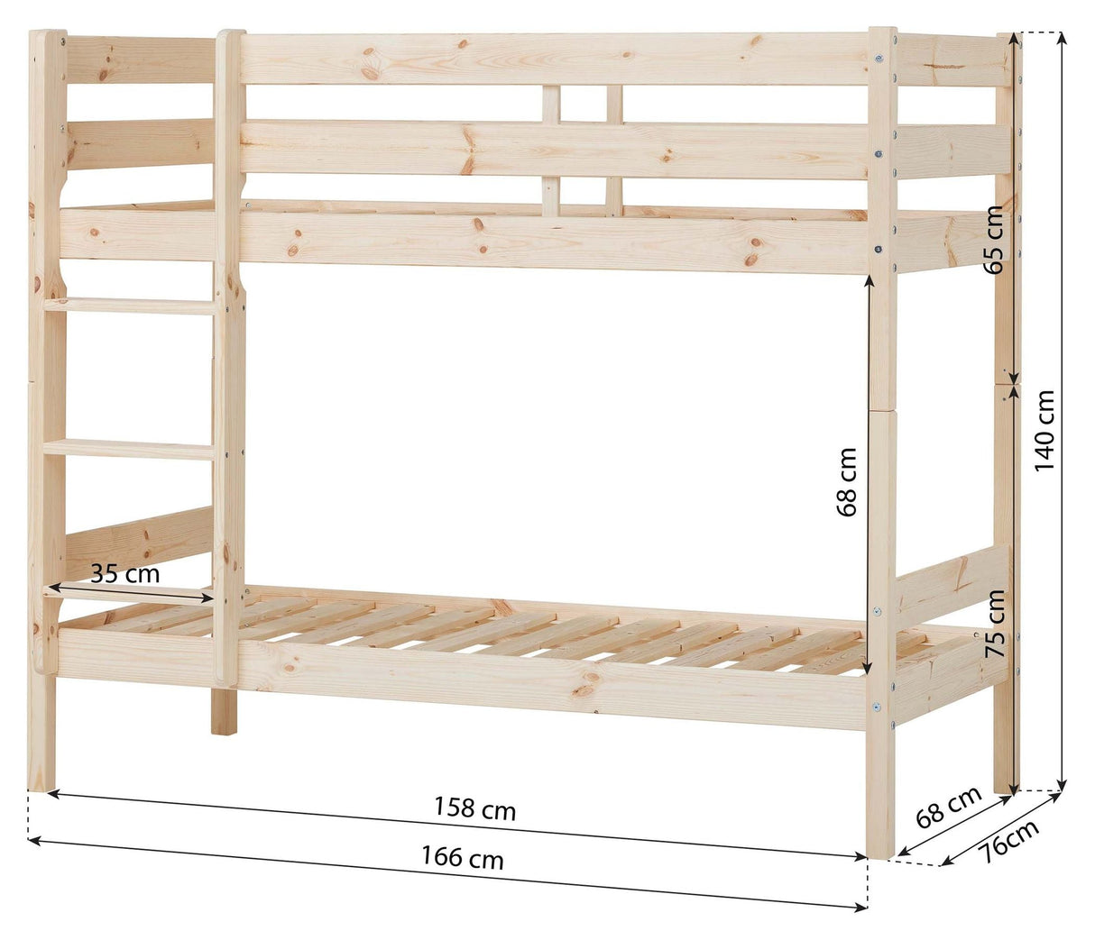 Eco komfort våningssäng inkl. Slamat bas 70x160 cm, naturen