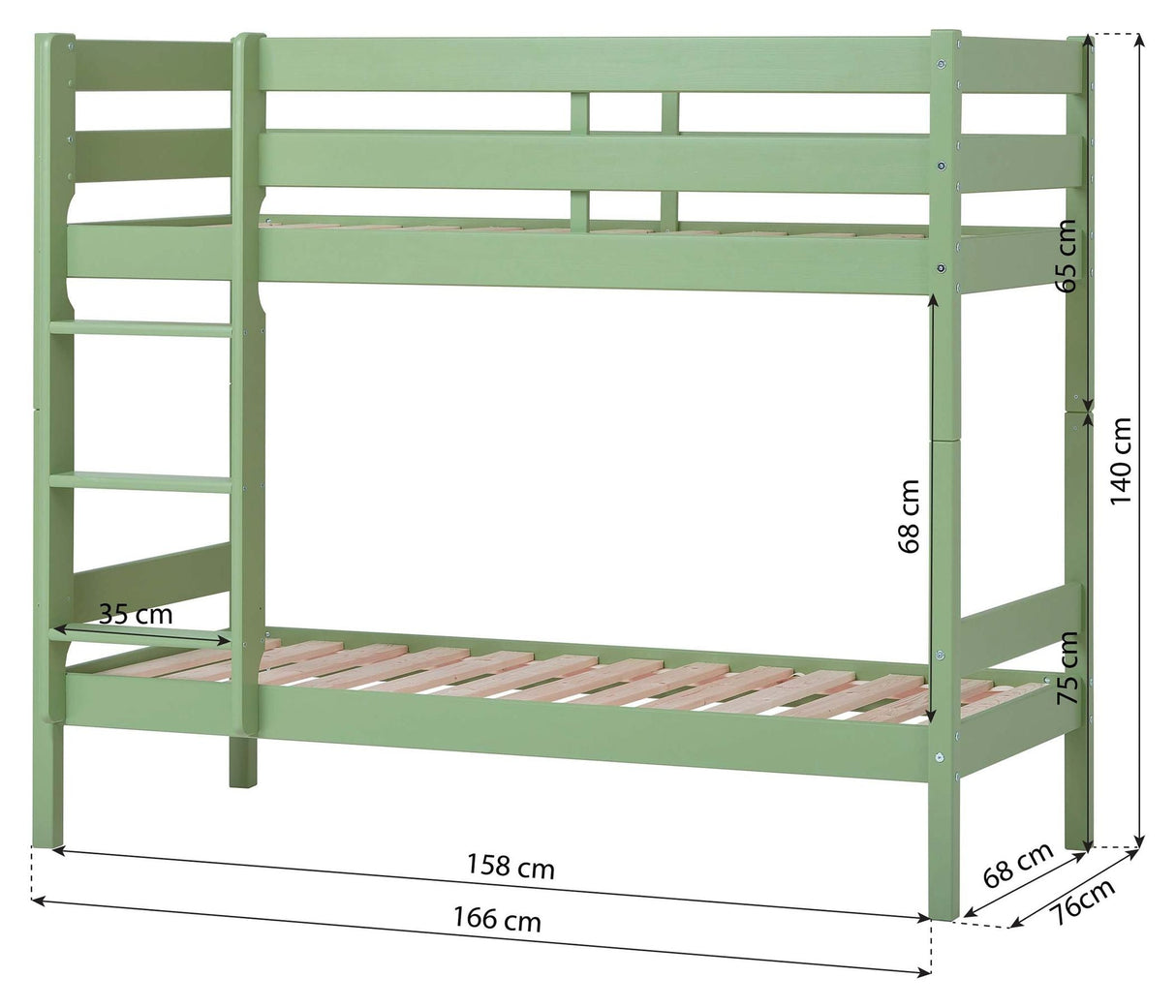 Eco komfort våningssäng inkl. Slamat bas 70x160 cm, blekgrön