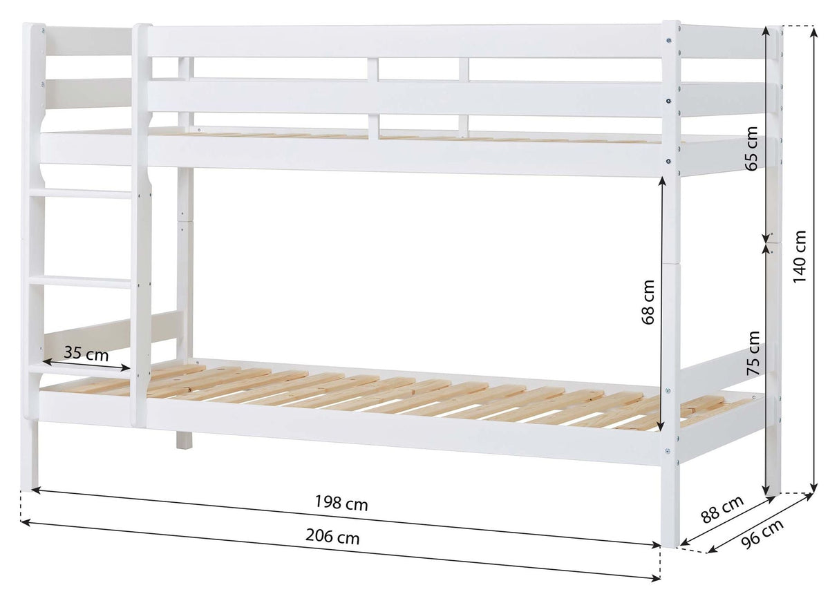 Eco komfort våningssäng inkl. Lamellbas 90x200 cm, vit