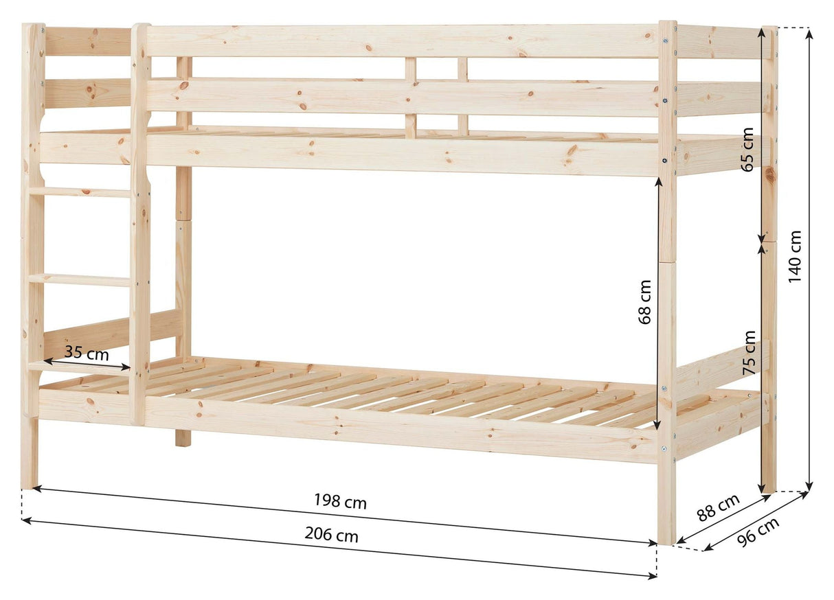 Eco komfort våningssäng inkl. Lamellbas 90x200 cm, naturen