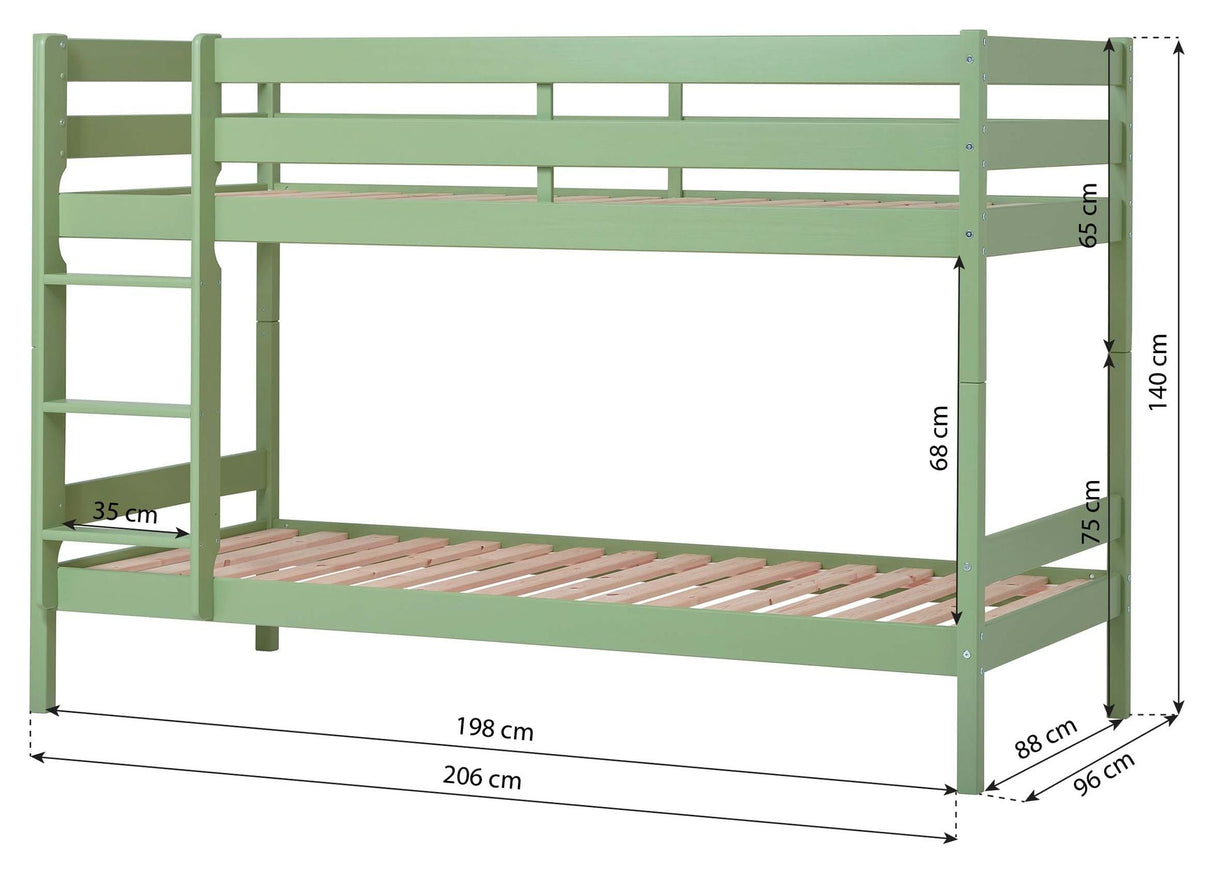 Eco komfort våningssäng inkl. Lamellbas 90x200 cm, blekgrön