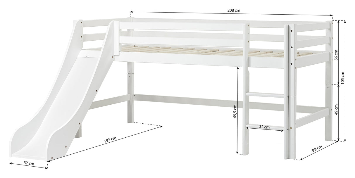 Eco Dream Half High Bed with Slide 90x200, White