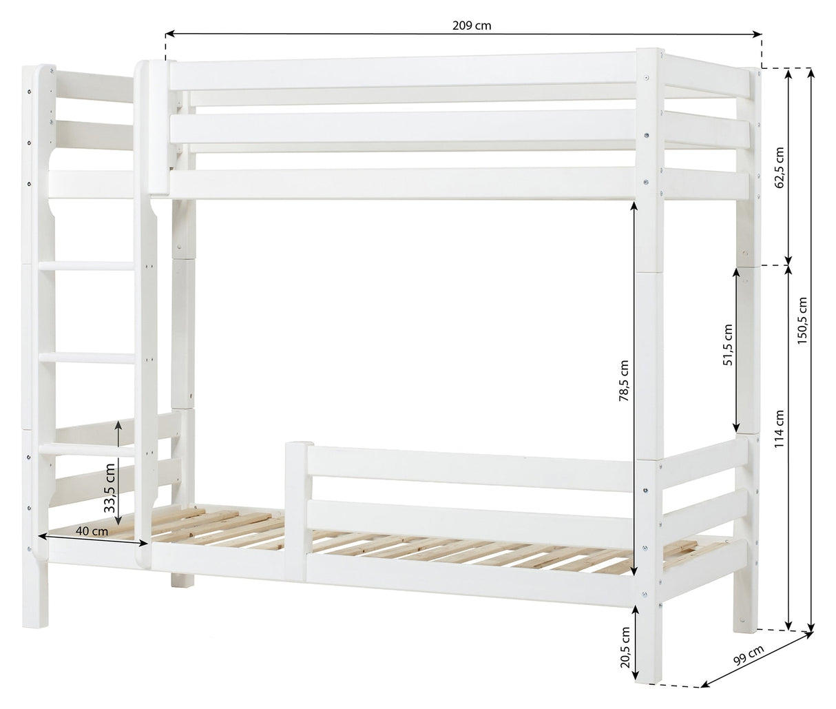 Hoppekids Eco Luxury Bunk Bed w. 2x Bedhorse 90x200 - White