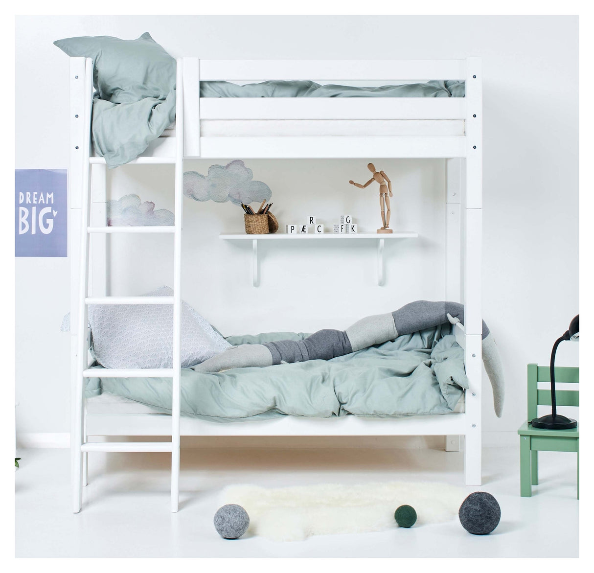 Hoppekids Eco Luxury Bunk Bed med sluttande stege 70x160 - vit