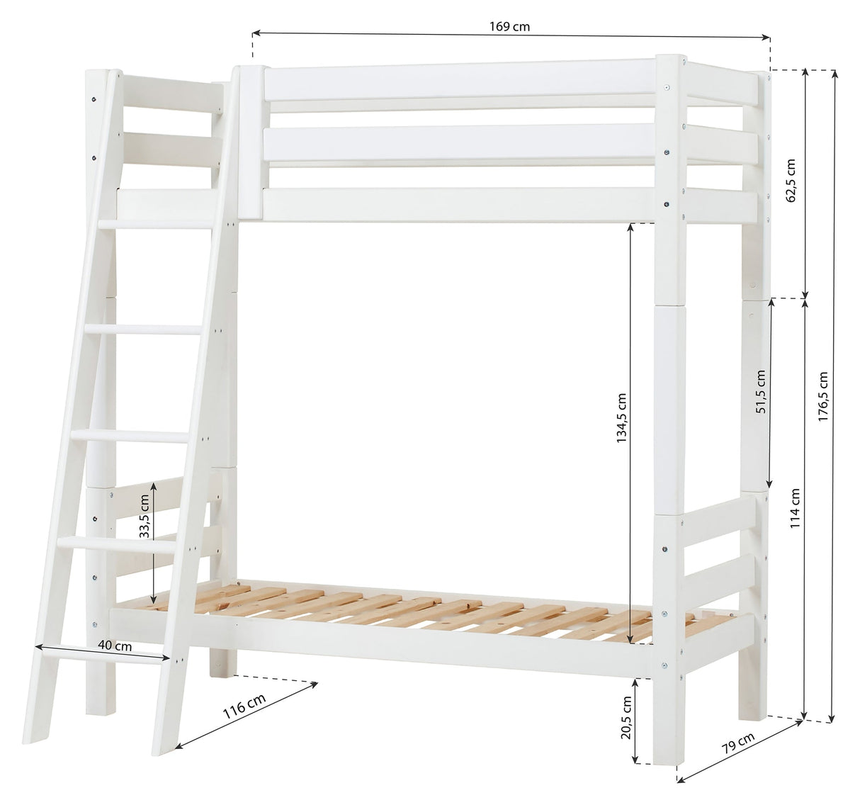 Hoppekids Eco Luxury Bunk Bed med sluttande stege 70x160 - vit