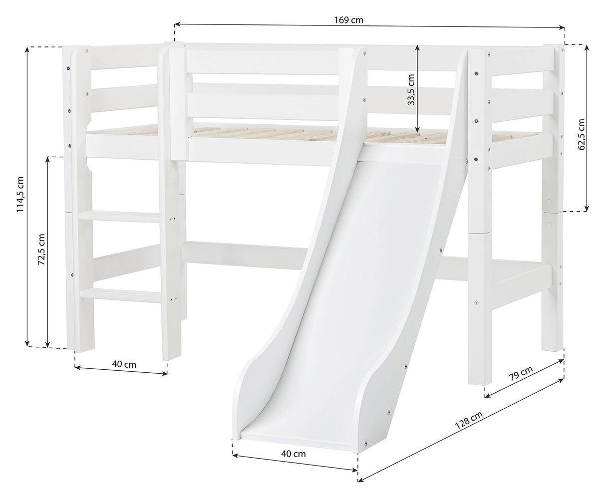 Eco Luxury Half-High-säng med stege, glid och orörd gardin 70x160, vit