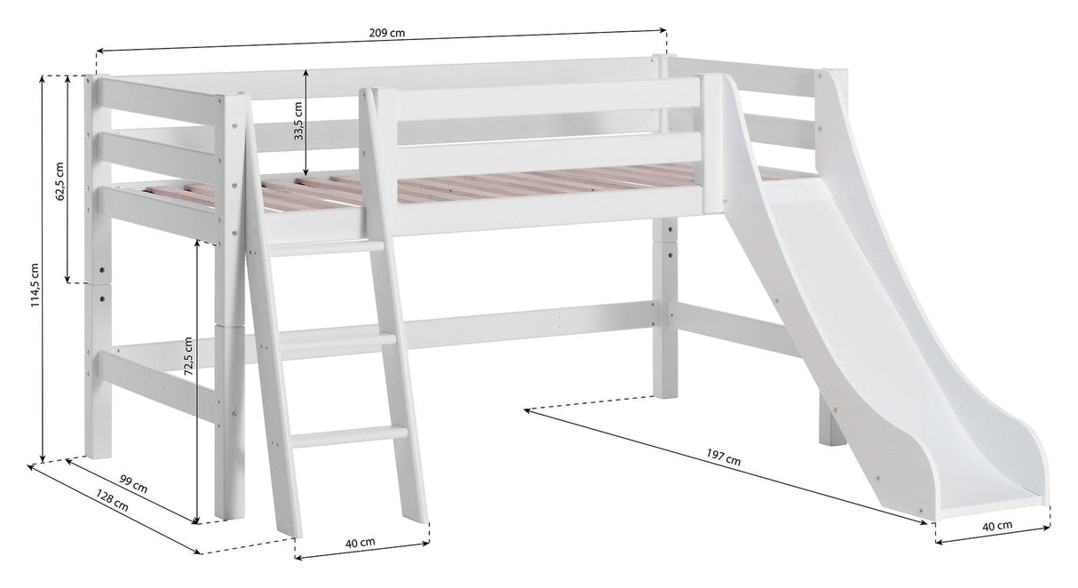 Hoppekids Eco Luxury Half High Bed with Slide 90x200 - White