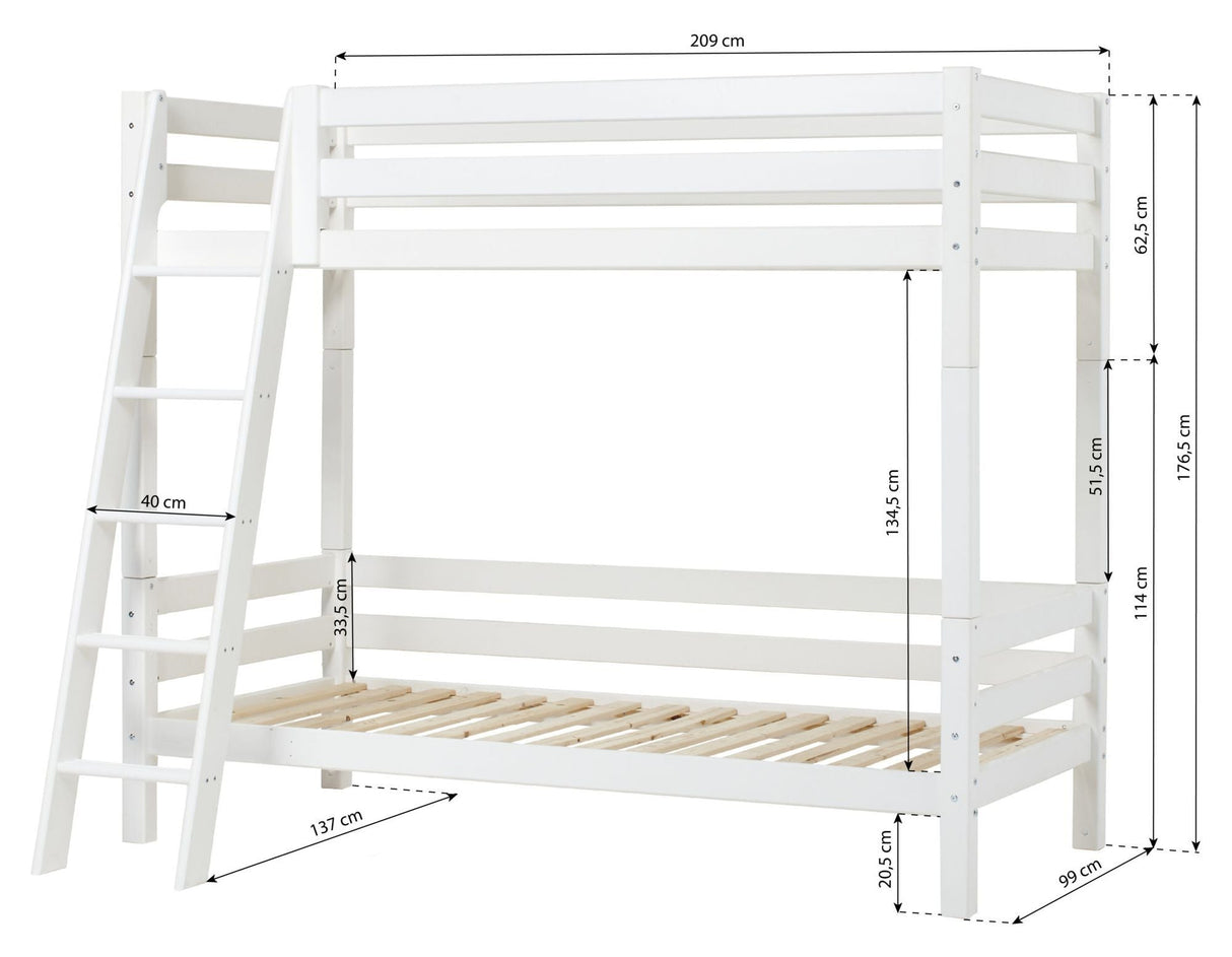 Eco Luxury Bunk Bed with Ladder 90x200, White