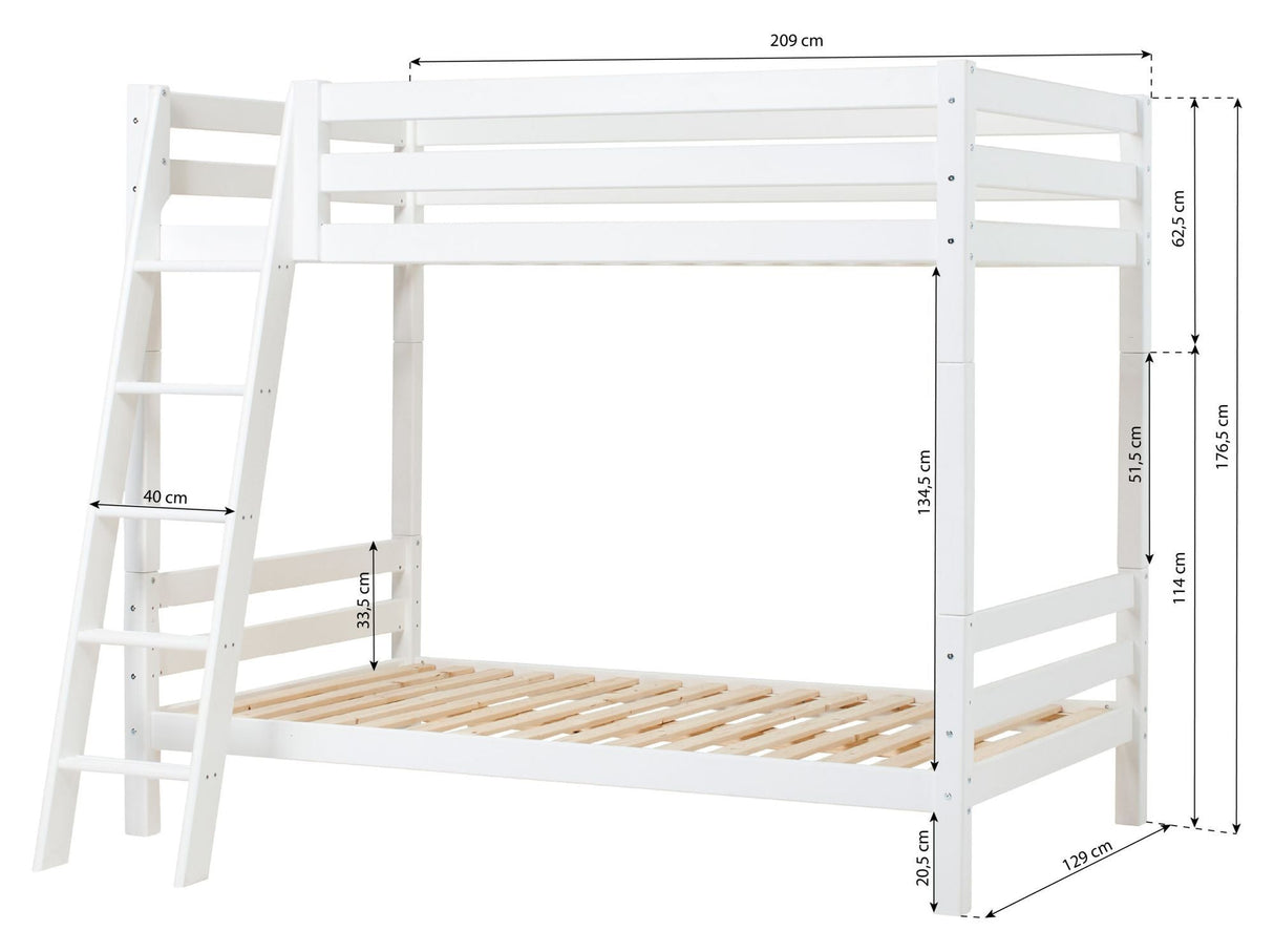 Hoppekids Eco Luxury Bunk Bed med sluttande stege 120x200 - vit