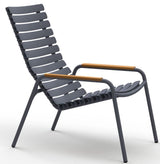 Reclips Lounge Chair with Aluminium Slats, Bamboo Arm, Grey