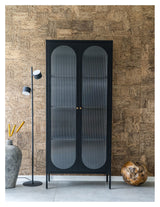 Adelaide vitrinskab svart w. Ribbed Glass Door, 35x80x180