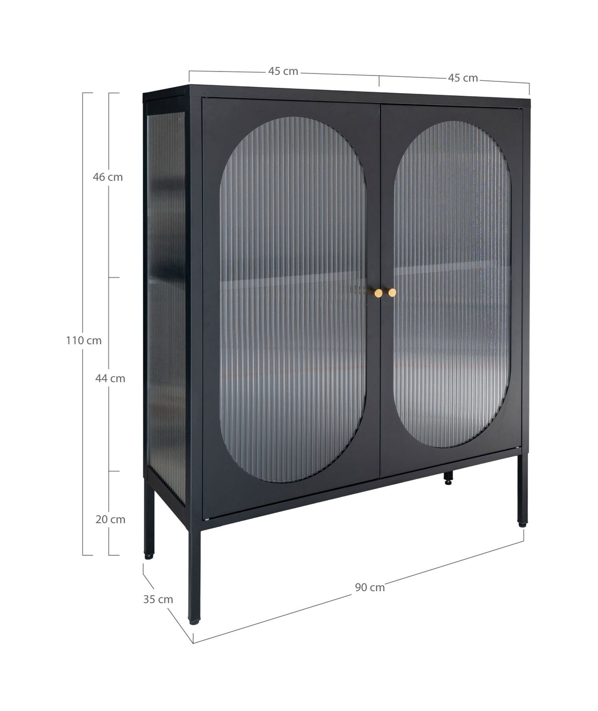 Adelaide vitrinskab svart w. Ribbed Glass Door, 35x90x110