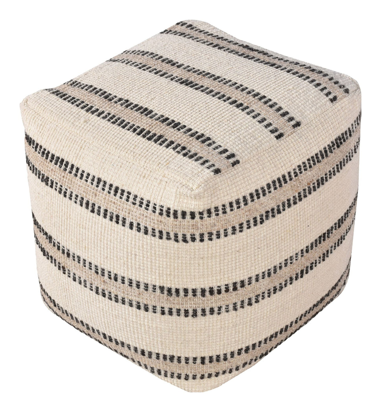 Bally Pouf, handvävd off-white/koks grå, 40x40x40