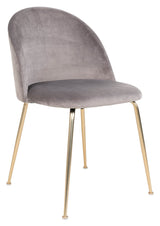 Geneve Dining Chair, Grey Velvet, Brass Look