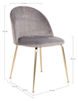 Geneve Dining Chair, Grey Velvet, Brass Look