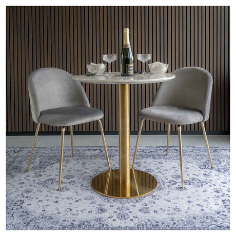 Geneve Dining Chair, Grey Velvet, Brass Look