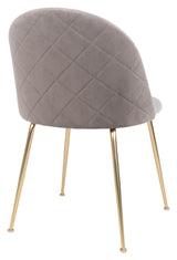 Geneve Dining Chair, Grey Velvet, Brass Look