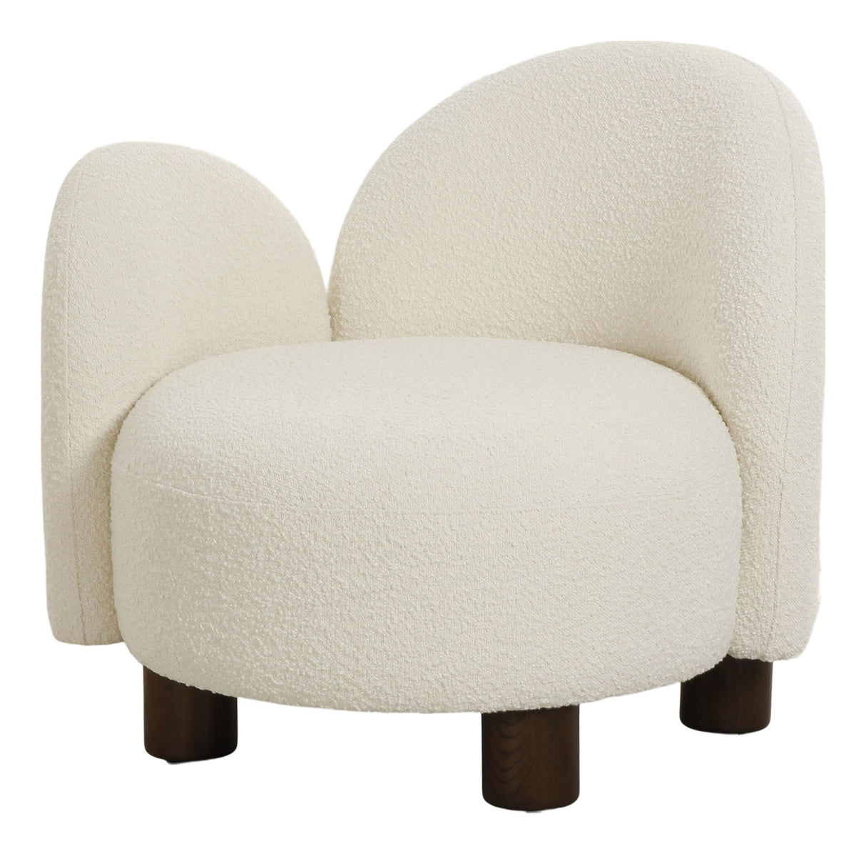 Honolulu Lounge Chair, Bouclé, Right-Facing, Round, White