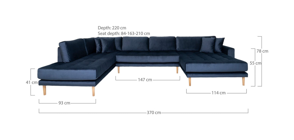 Lido u-soffa w. Öppen ände höger ansikte, mörkblå