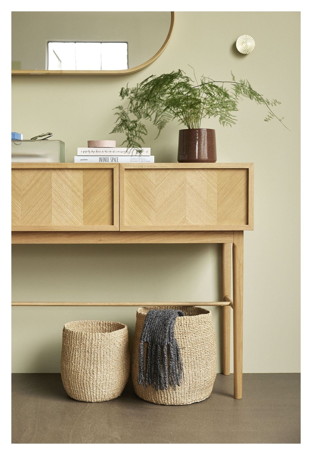 Hübsch Herringbone Console Table w. 3 lådor, ek/ek faner