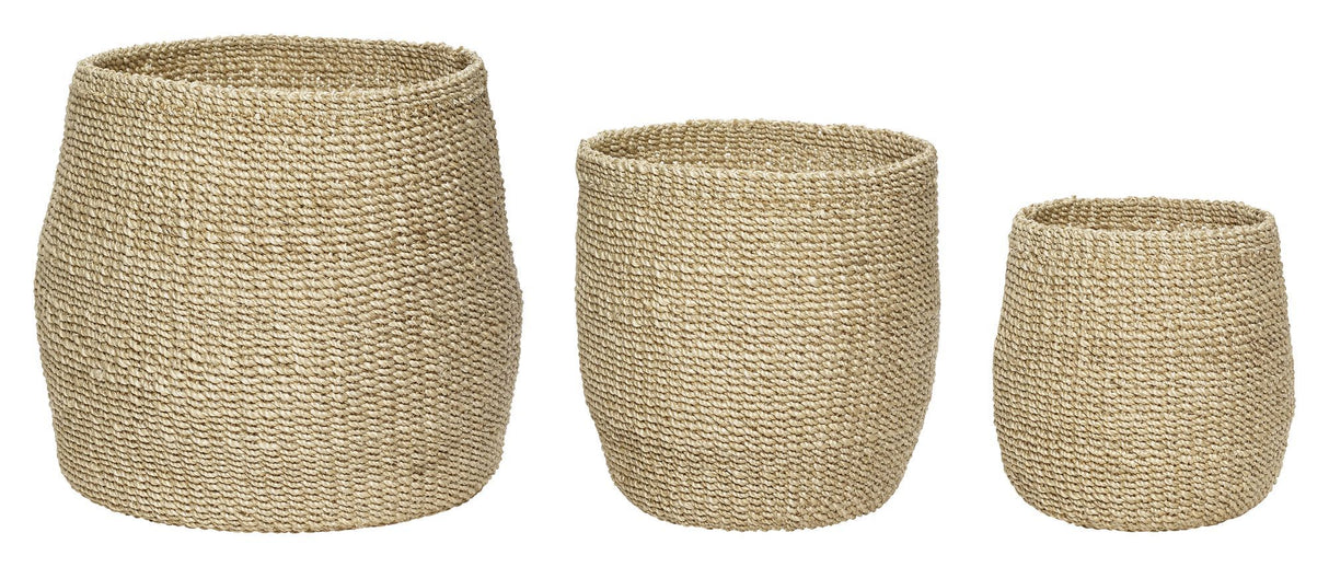 Hübsch Black Basket, Abaca, Nature, S/3