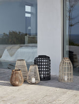 Hübsch Grid Lantern Set w. glas, svart bambu