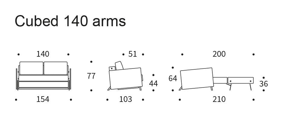 Cubed 140 bäddsoffa med armstöd, vridning/granit