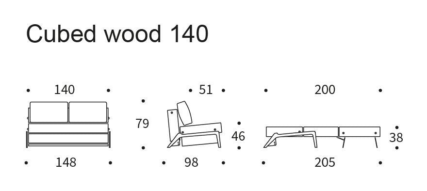 Cubed 140 bäddsoffa med ekben, blandad dans/blå