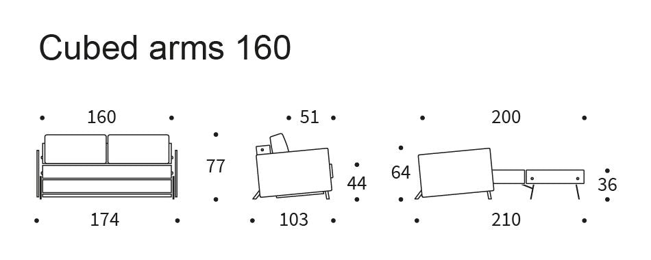 Cubed 160 bäddsoffa med armstöd, Argus/rost