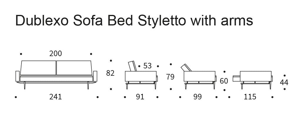 Dublexo Styletto -bäddsoffa med armstöd, mjuk/indigo