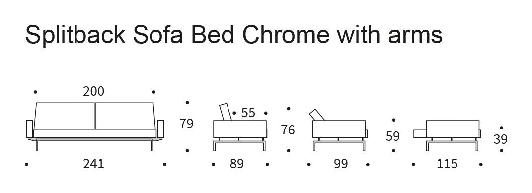 Splitback krom bäddsoffa med armstöd, argus/marinblå