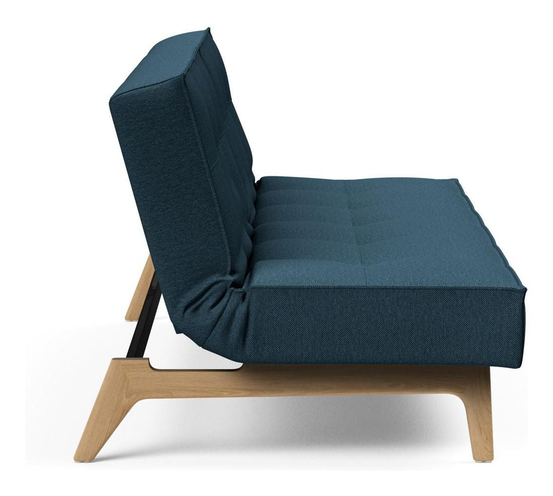 Splitback Eik Sofa Bed, Oak, Argus/Navy Blue