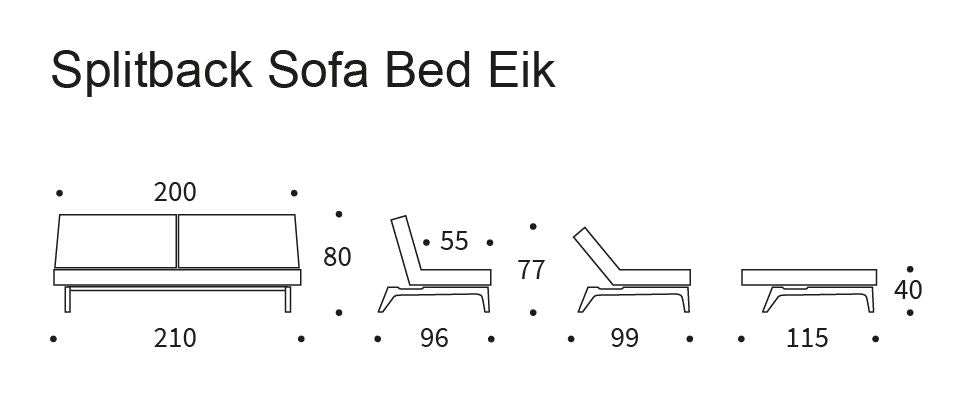 Splitback ek soffa säng, rökt ek, blandad dans/grå