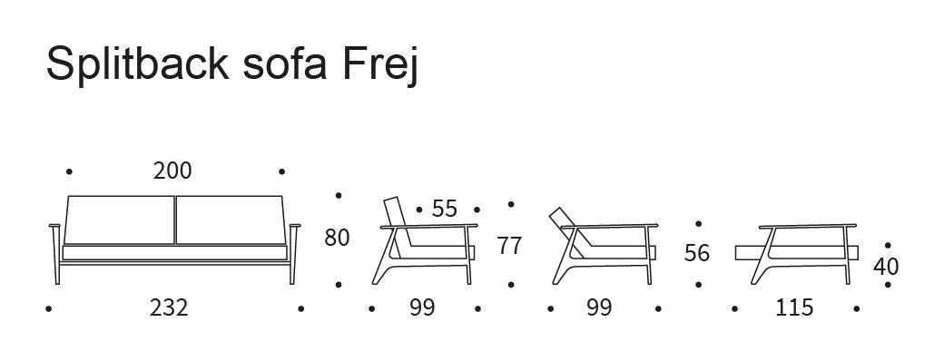 Splitback frej bäddsoffa, rökt ek, argus/marinblå