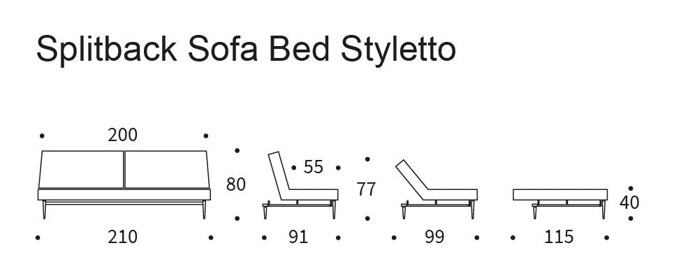 Splitback styletto bäddsoffa, lätt trä, argus/marinblå