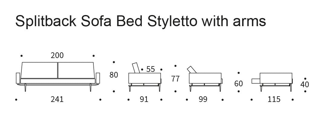 Splitback styletto bäddsoffa med armstöd, lätt trä, argus/marinblå