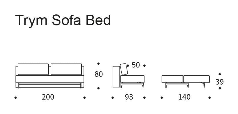 Try bäddsoffa med ekben, blandad dans/grå