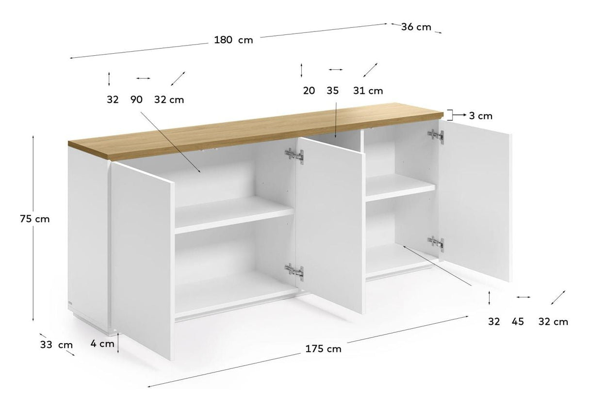 Abil Sideboard 180x75, White/Oak Veneer