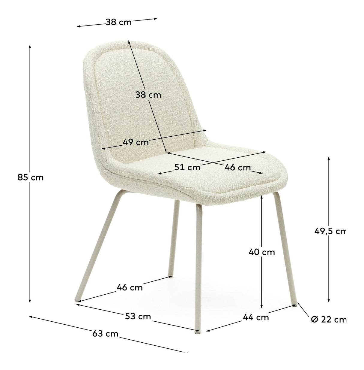 Aimin Dining Chair with Beige Ben, White Bouclé