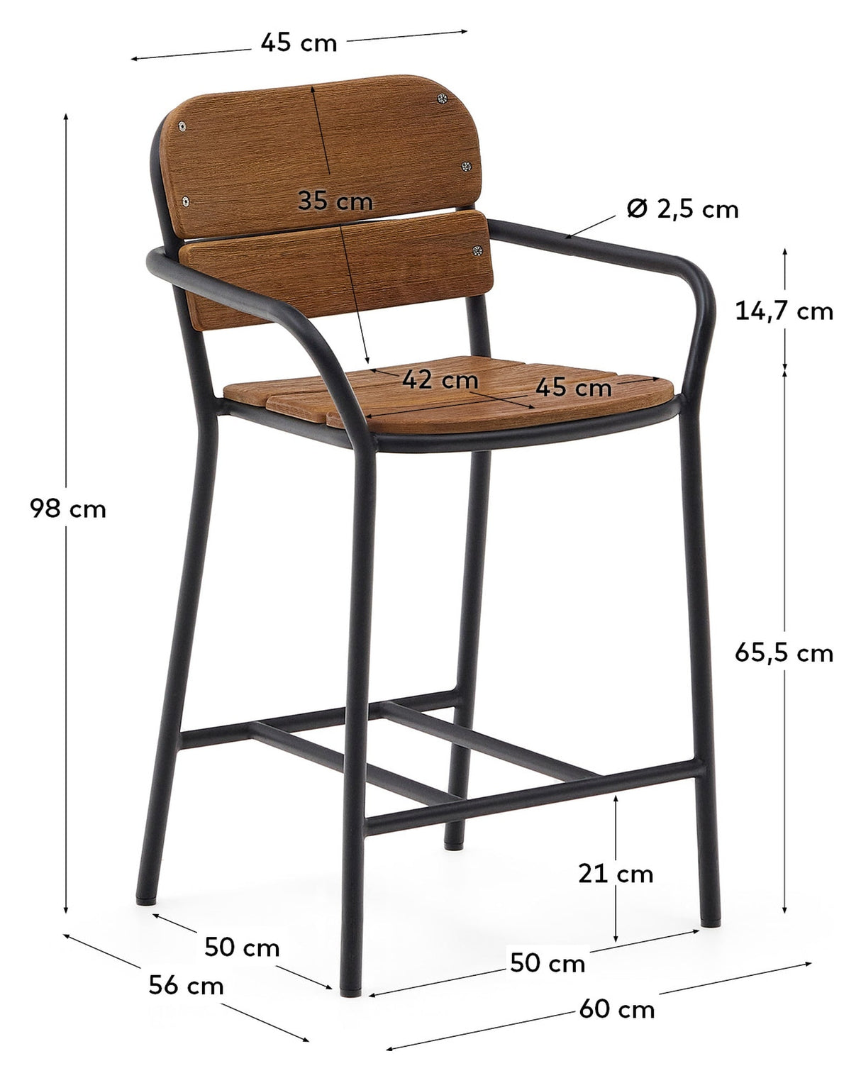 Algueret -stol, trä/svart 65 cm